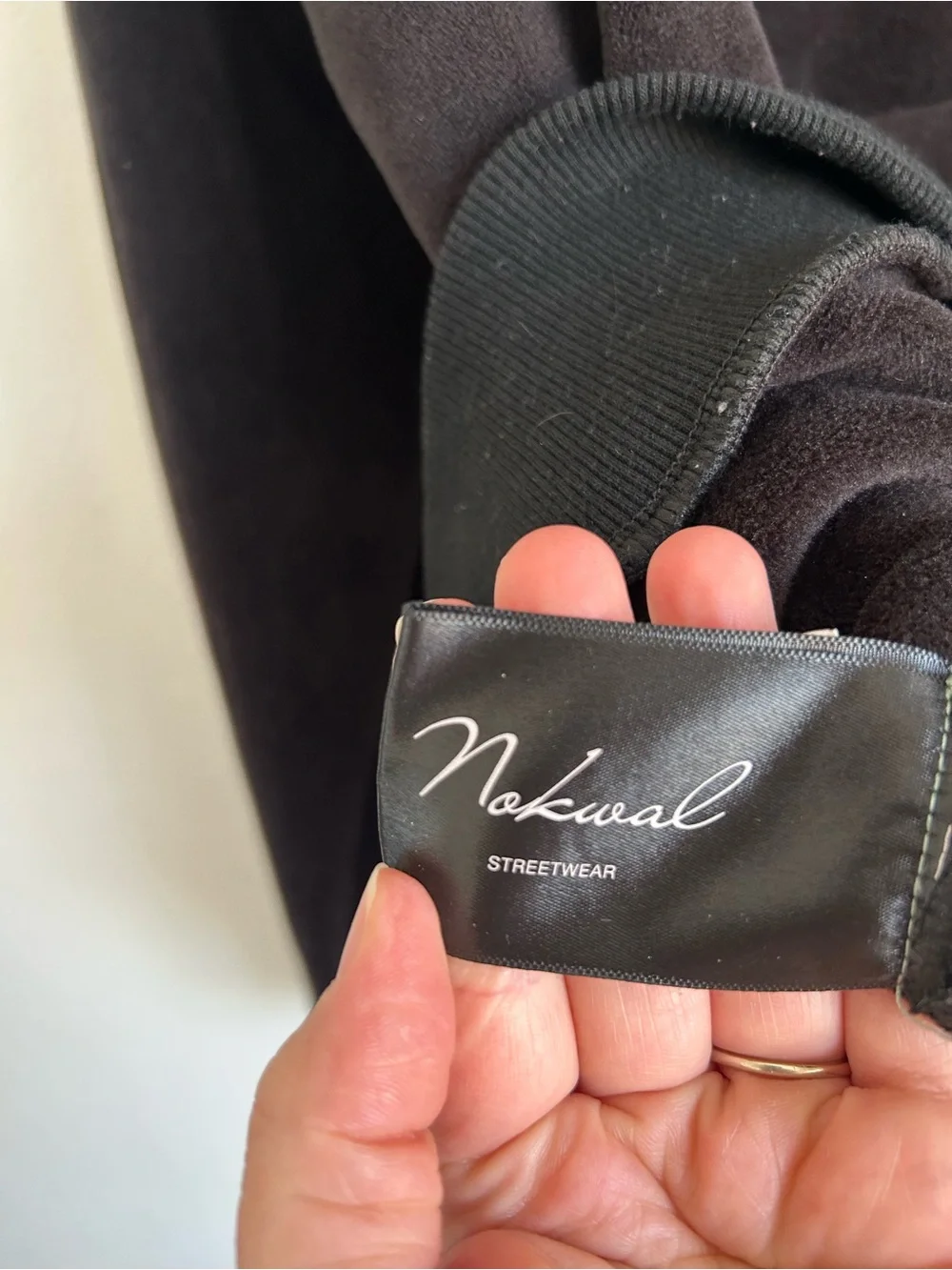 Nokwal Black velour Hoodie with Skeleton hand Embroidered Logo